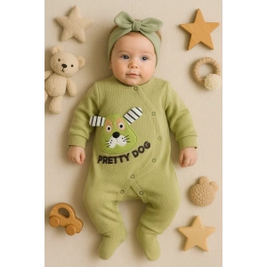 Pretty Dog Nakışlı Bandanalı % 100 Pamuk Kız Bebek Tulumu