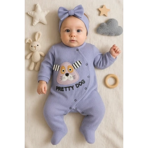Pretty Dog Nakışlı Bandanalı % 100 Pamuk Kız Bebek Tulumu