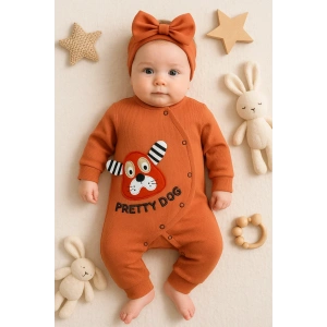 Pretty Dog Nakışlı Bandanalı % 100 Pamuk Kız Bebek Tulumu