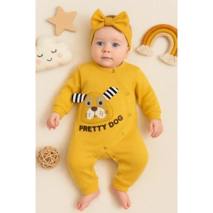 Pretty Dog Nakışlı Bandanalı % 100 Pamuk Kız Bebek Tulumu