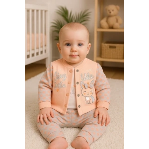 Stay Little Puan Desenli 3lü Hırkalı Kız Bebek Takım