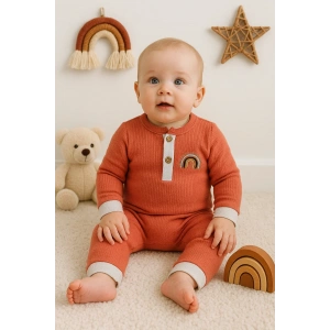 Waffle Gökkuşağı Nakışlı Erkek Bebek Tulumu