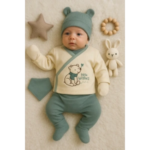 Waffle Natural % 100 Pamuk 5li Erkek Bebek Hastane Çıkış Seti