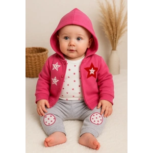 Yıldız Nakışlı Kapişonlu Kız Bebek Takımı