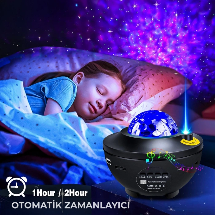 Galaxy Projektör Bluetooth Hoparlör Kuzey Işıkları Gece Lambası Kumandalı LED Projeksiyon Lambası