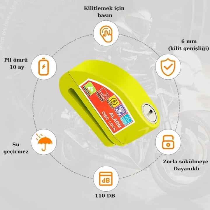 Trend Store Alarmlı Disk Fren Kilidi Motosiklet Scooter Bisiklet ATV İçin Sesli Güvenlik Alarmı