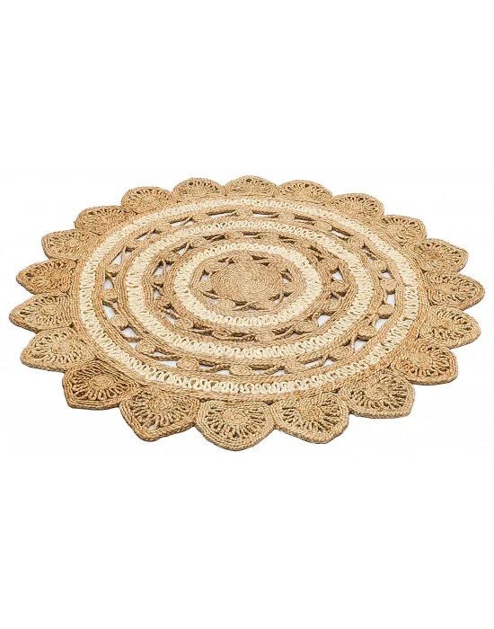 Solo Jüt 105 Natural White Yuvarlak El Dokuma Flatweave Naturel Jüt Hasır Halı