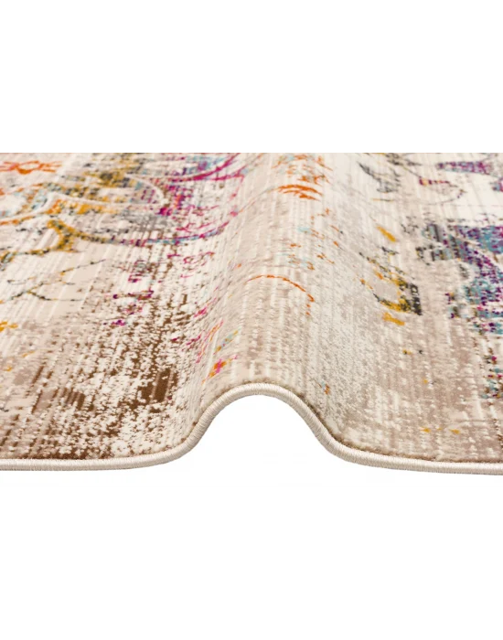 PETRA HALI 0027 Hav Toz Vermez Etnik ve Modern Desenli Renkli Saçaklı Halı