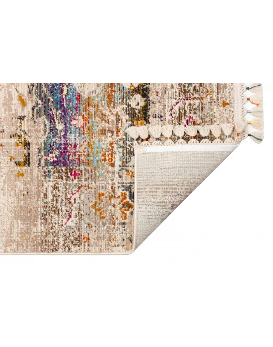 PETRA HALI 0027 Hav Toz Vermez Etnik ve Modern Desenli Renkli Saçaklı Halı