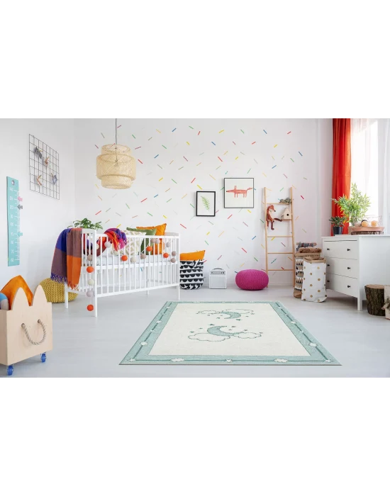 NOA BABY HALI 0021 Yıkanabilir Çift Taraflı Yumuşak Dokulu İnce Çocuk-Bebek Odası Halısı