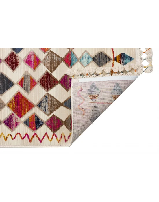 PETRA HALI 0062 Hav Toz Vermez Etnik ve Modern Desenli Renkli Saçaklı Halı