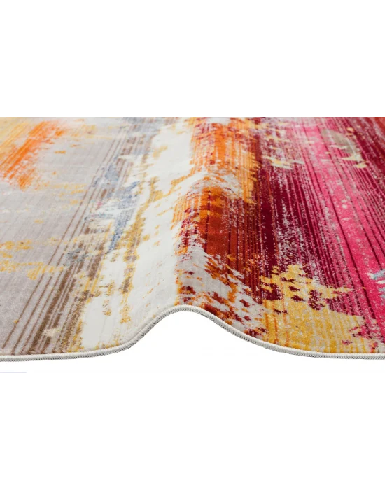 PETRA HALI 0010 Hav Toz Vermez Etnik ve Modern Desenli Renkli Saçaklı Halı