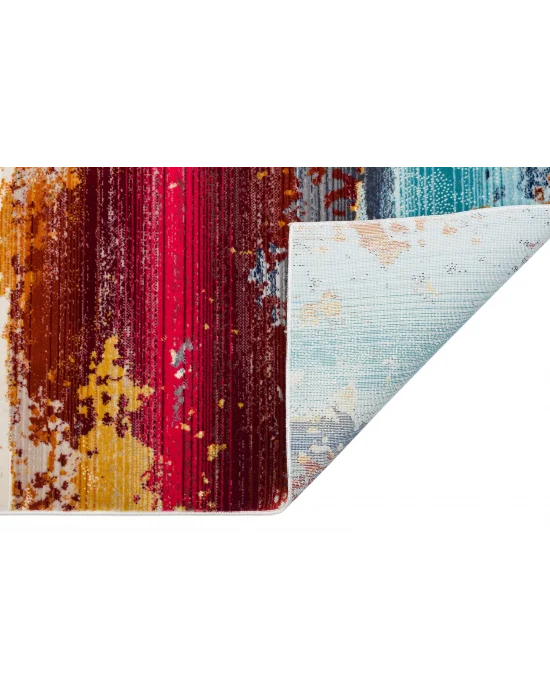 PETRA HALI 0010 Hav Toz Vermez Etnik ve Modern Desenli Renkli Saçaklı Halı