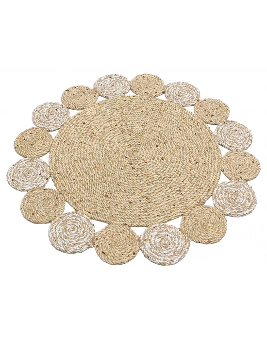 Patna PTN 03 Natural White Jüt Hasır Görünümlü Hav Toz Vermez Dekoratif Örgü Halı