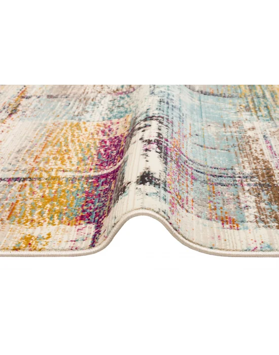 PETRA HALI 0005 Hav Toz Vermez Etnik ve Modern Desenli Renkli Saçaklı Halı