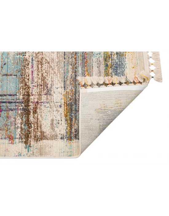 PETRA HALI 0005 Hav Toz Vermez Etnik ve Modern Desenli Renkli Saçaklı Halı