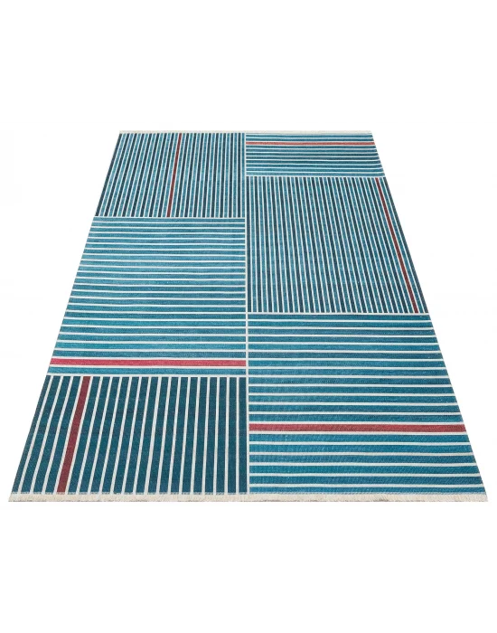 Ruby RB 08 Blue Yıkanabilir Kolay Kullanımlı Modern ve Geleneksel Desenlere Sahip Renkli Kilim