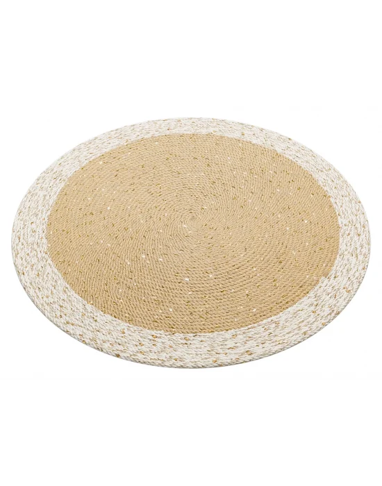 Patna PTN 02 Natural White Jüt Hasır Görünümlü Hav Toz Vermez Dekoratif Örgü Halı