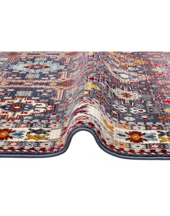 PETRA HALI 0048 Hav Toz Vermez Etnik ve Modern Desenli Renkli Saçaklı Halı