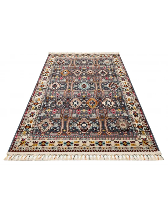 PETRA HALI 0048 Hav Toz Vermez Etnik ve Modern Desenli Renkli Saçaklı Halı