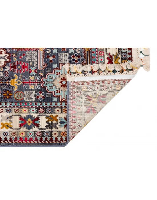 PETRA HALI 0048 Hav Toz Vermez Etnik ve Modern Desenli Renkli Saçaklı Halı