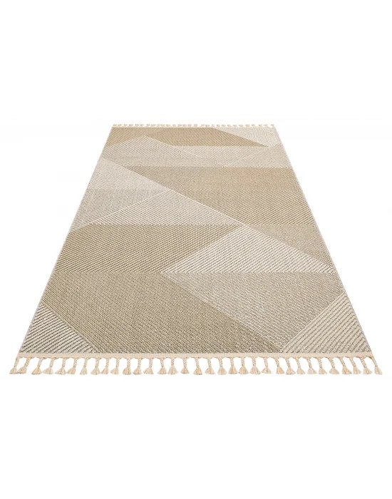 Soho Sh 08 Beige Hav Vermeyen Özel Ipler Ile Üretilen Etnik Örgü Desenlere Sahip Makine Halısı