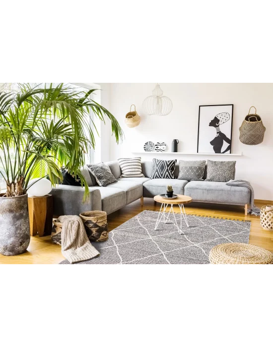 Soho Sh 02 Grey Hav Vermeyen Özel Ipler Ile Üretilen Etnik Örgü Desenlere Sahip Makine Halısı