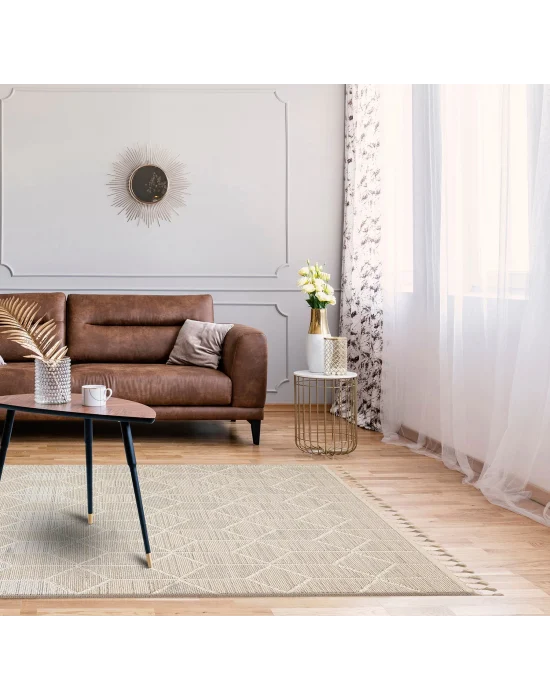 Soho Sh 03 Beige Hav Vermeyen Özel Ipler Ile Üretilen Etnik Örgü Desenlere Sahip Makine Halısı