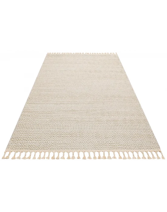 Soho Sh 01 Beige Hav Vermeyen Özel Ipler Ile Üretilen Etnik Örgü Desenlere Sahip Makine Halısı