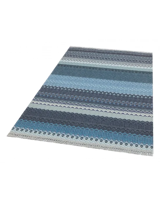 BODRUM KILIM 0121 Renkli Çift Taraflı Yıkanabilir Saçaklı Baskı Kilim