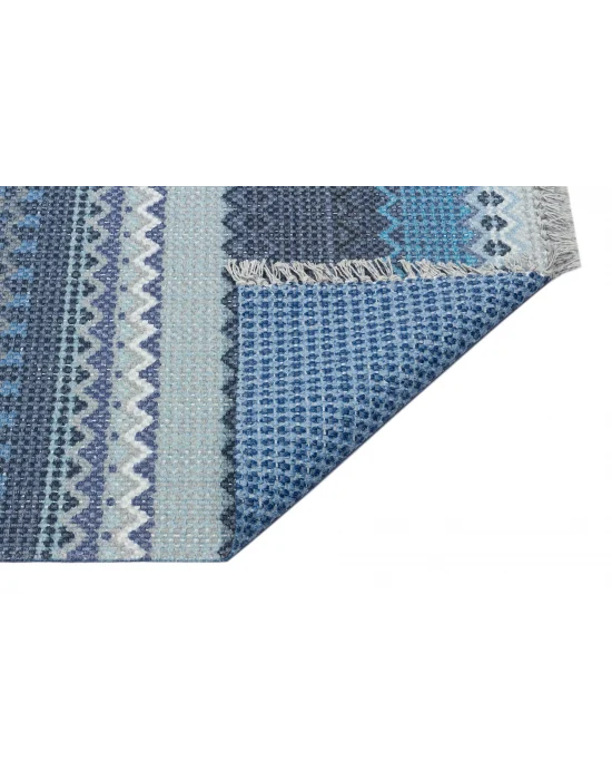 BODRUM KILIM 0121 Renkli Çift Taraflı Yıkanabilir Saçaklı Baskı Kilim