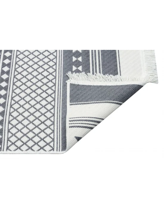 Arya Ar 07 Grey %100 Geri Dönüşümlü Pamuktan Çift Taraflı Yıkanabilir Modern Dekoratif Kilim