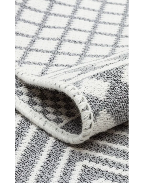 Arya Ar 07 Grey %100 Geri Dönüşümlü Pamuktan Çift Taraflı Yıkanabilir Modern Dekoratif Kilim