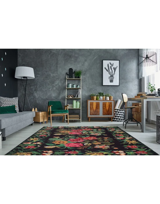 LUNA NEW HALI 0008 Otantik Geleneksel Desenli Yıkanabilir Renkli Baskı Kilim