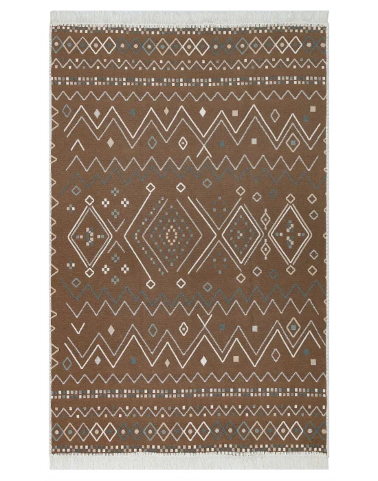 Arya Ar 05 Beige Blue %100 Geri Dönüşümlü Pamuktan Çift Taraflı Yıkanabilir Modern Dekoratif Kilim