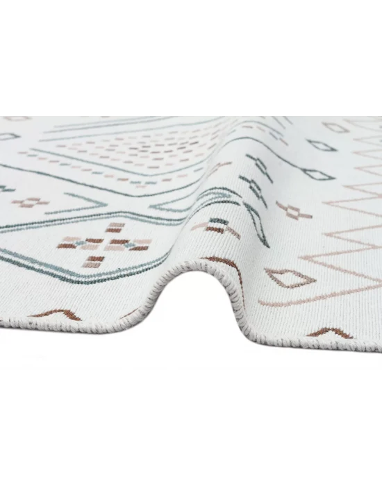 Arya Ar 05 Beige Blue %100 Geri Dönüşümlü Pamuktan Çift Taraflı Yıkanabilir Modern Dekoratif Kilim