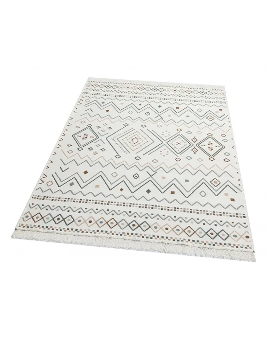 Arya Ar 05 Beige Blue %100 Geri Dönüşümlü Pamuktan Çift Taraflı Yıkanabilir Modern Dekoratif Kilim