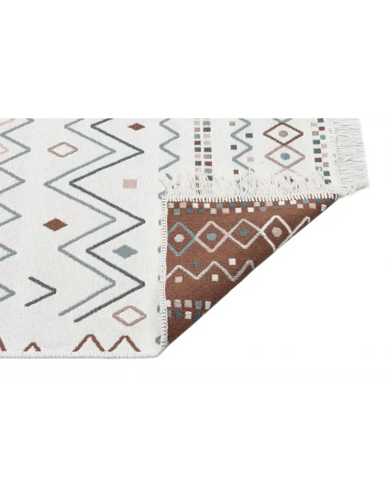 Arya Ar 05 Beige Blue %100 Geri Dönüşümlü Pamuktan Çift Taraflı Yıkanabilir Modern Dekoratif Kilim
