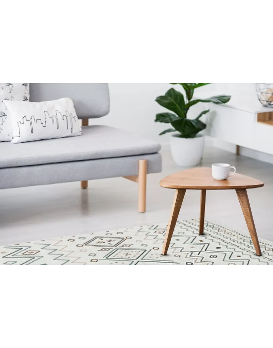 Arya Ar 05 Beige Blue %100 Geri Dönüşümlü Pamuktan Çift Taraflı Yıkanabilir Modern Dekoratif Kilim