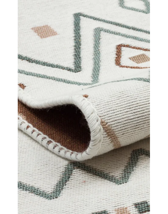 Arya Ar 05 Beige Blue %100 Geri Dönüşümlü Pamuktan Çift Taraflı Yıkanabilir Modern Dekoratif Kilim