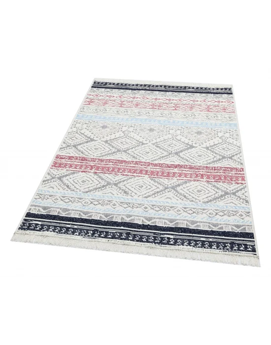Arya Ar 04 Pink Aqua %100 Geri Dönüşümlü Pamuktan Çift Taraflı Yıkanabilir Modern Dekoratif Kilim