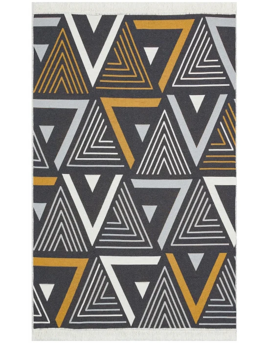 Arya Ar 18 Yellow Grey %100 Geri Dönüşümlü Pamuktan Çift Taraflı Yıkanabilir Modern Dekoratif Kilim