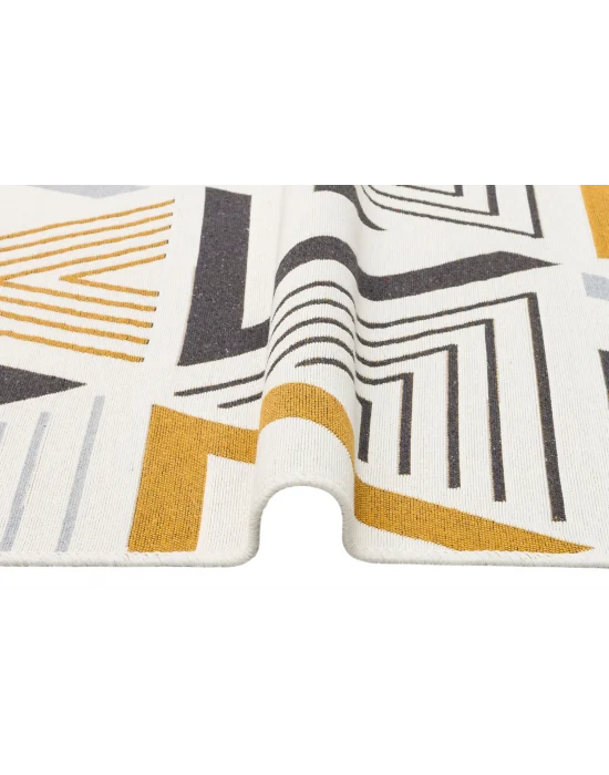 Arya Ar 18 Yellow Grey %100 Geri Dönüşümlü Pamuktan Çift Taraflı Yıkanabilir Modern Dekoratif Kilim
