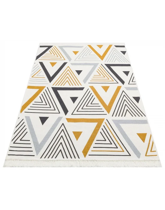 Arya Ar 18 Yellow Grey %100 Geri Dönüşümlü Pamuktan Çift Taraflı Yıkanabilir Modern Dekoratif Kilim