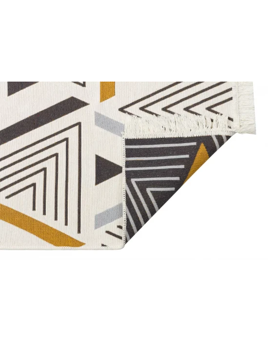 Arya Ar 18 Yellow Grey %100 Geri Dönüşümlü Pamuktan Çift Taraflı Yıkanabilir Modern Dekoratif Kilim