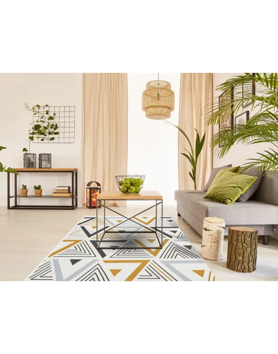 Arya Ar 18 Yellow Grey %100 Geri Dönüşümlü Pamuktan Çift Taraflı Yıkanabilir Modern Dekoratif Kilim