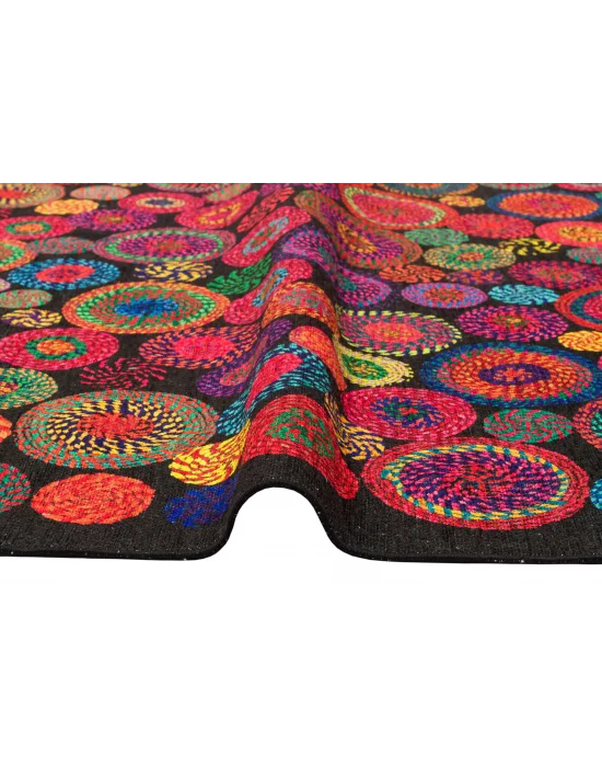 LUNA NEW HALI 0052 Otantik Geleneksel Desenli Yıkanabilir Renkli Baskı Kilim