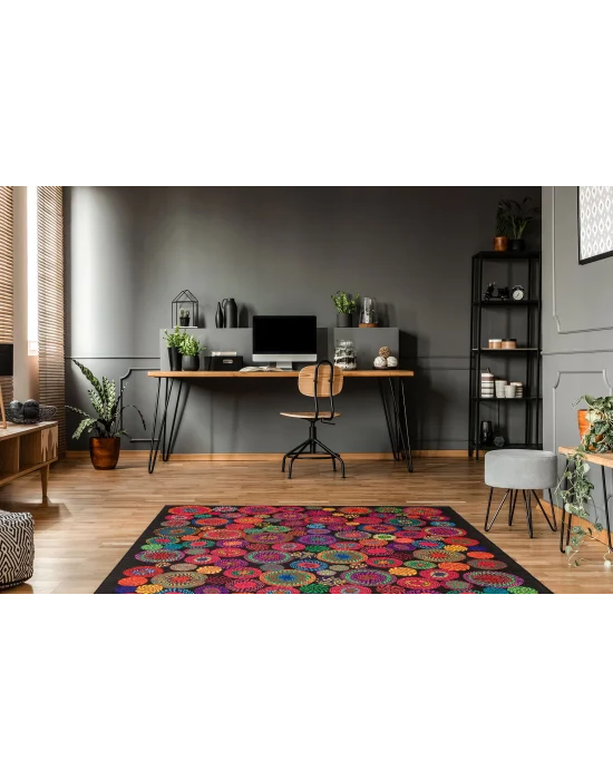 LUNA NEW HALI 0052 Otantik Geleneksel Desenli Yıkanabilir Renkli Baskı Kilim