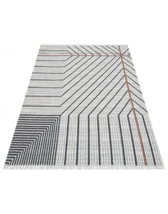 Asos As 05 Grey Jüt Hasır Görünümlü Hav Toz Vermeyen Çift Taraflı Kullanılabilen Yıkanabilir Kilim