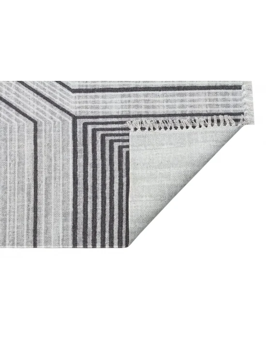 Asos As 05 Grey Jüt Hasır Görünümlü Hav Toz Vermeyen Çift Taraflı Kullanılabilen Yıkanabilir Kilim